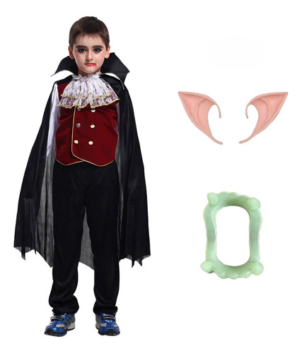 Fantasia Infantil Menino Vampiro Halloween Luxo Com 5 Peças